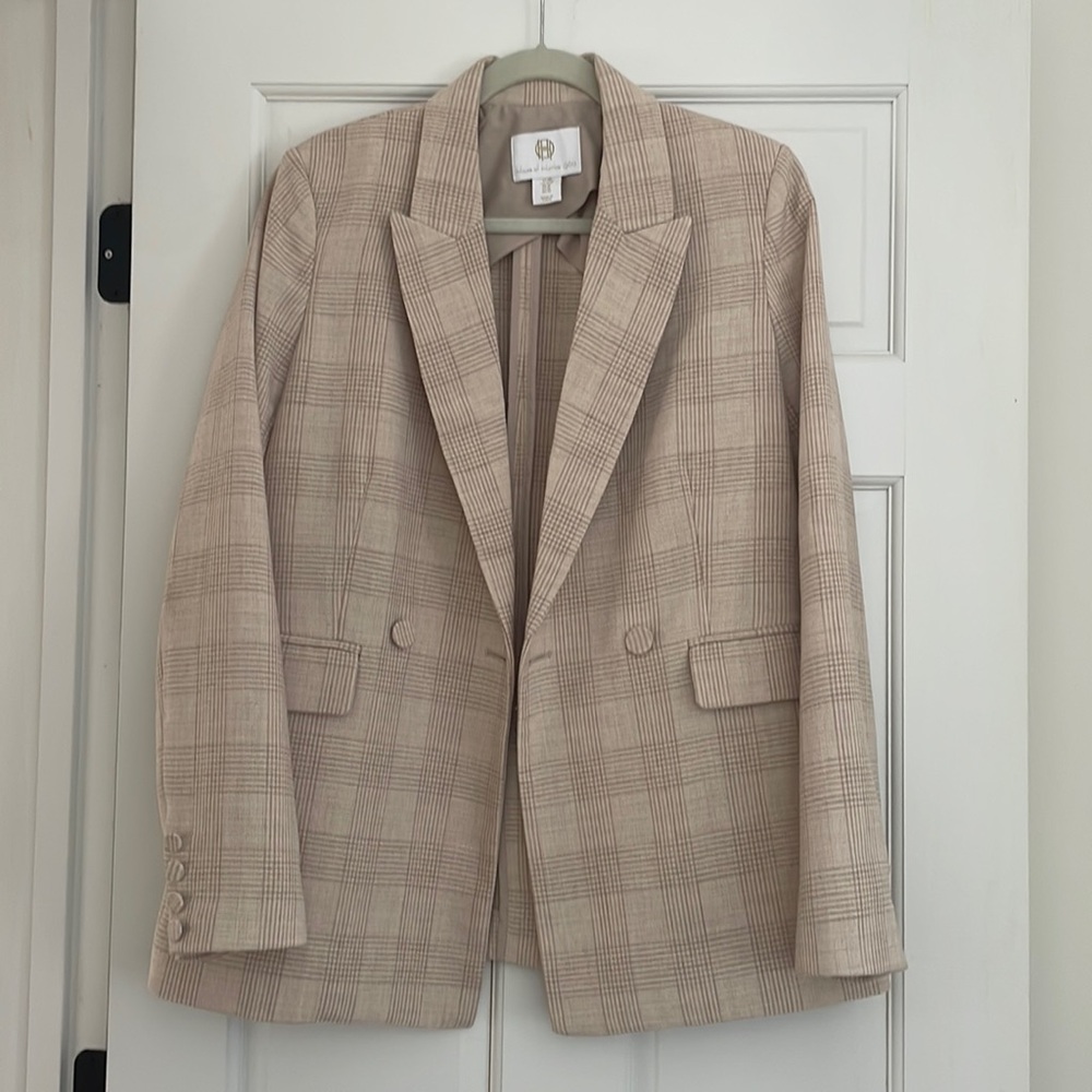 House of Harlow blazer in soft blush plaid